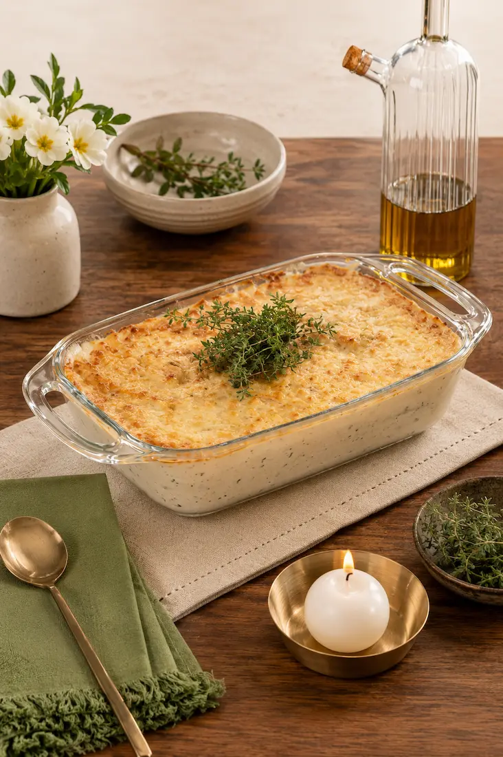 CAMARÃO AO CREME DE QUEIJO GRATINADO - SERVE 4, 6 ou 8 PESSOAS